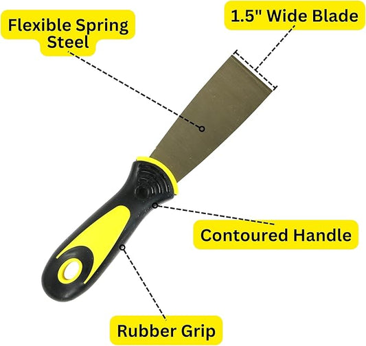 4-Pack Soft Grip Handle Putty Scraper Knife, Flexible Blade, 1.5-inch Wide