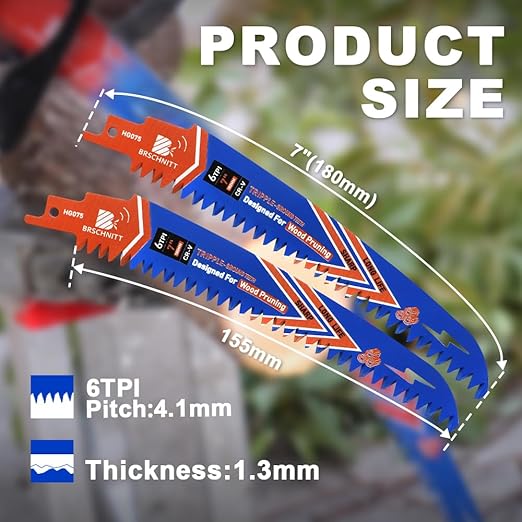 Japanese Teeth Reciprocating Saw Blades 7" 4PCS - Curved Edge Wood Pruning Saw Blades 6TPI for Tree Trimming,Wood Cutting,Cr-V Sabre Saw Pruning Blade