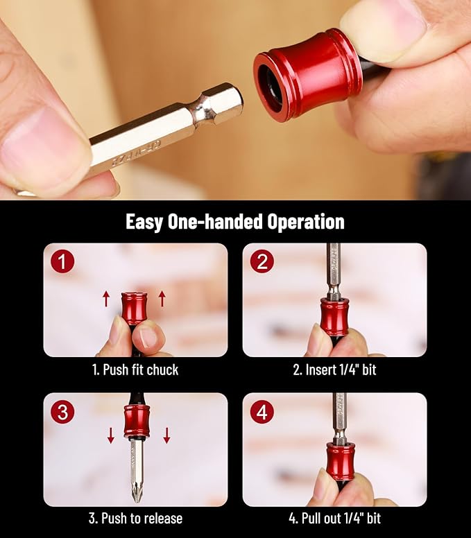 Katerk 10 pcs 1/4 inch Hex Shank Aluminum Alloy Screwdriver Bits Holder, Light-weight Quick-change Extension Bar Keychain Drill Screw Adapter Change Portable (With Black Carabiner)