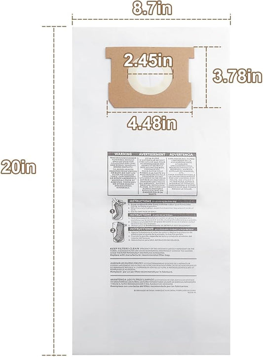 Dust Collection Filter Bags 9193200 for Shop Vac Vacuum cleaner,91932 Disposable Filter Bags for Shop Vac 5 Gallon Wall Mount Vacuums(6-pack)