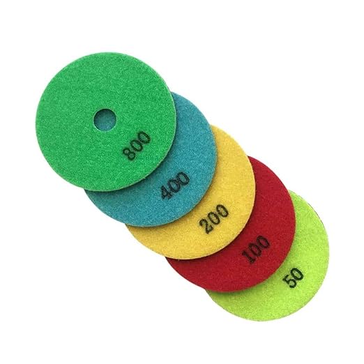 4" Wet Countertop Polishing Pads Set - #50 100 200 400 800 Set, Rubber Bcker - for Stone and Concrete Polishing