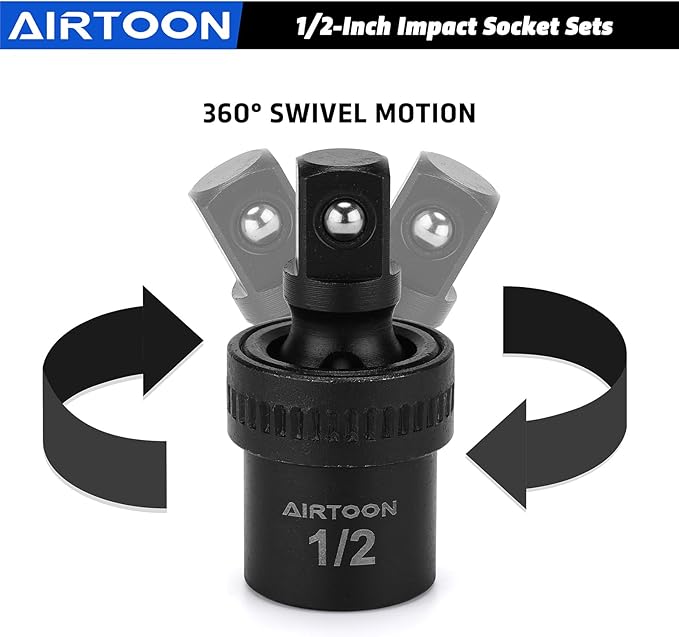 AIRTOON 1/2-Inch Drive Impact Socket Set, 49 Piece Deep & Shallow Metric Socket Set 8mm to 32mm, 6 Point, CR-V Steel for Auto Repair, Easy-to-Read Size Markings, Rugged Construction, Storage Case