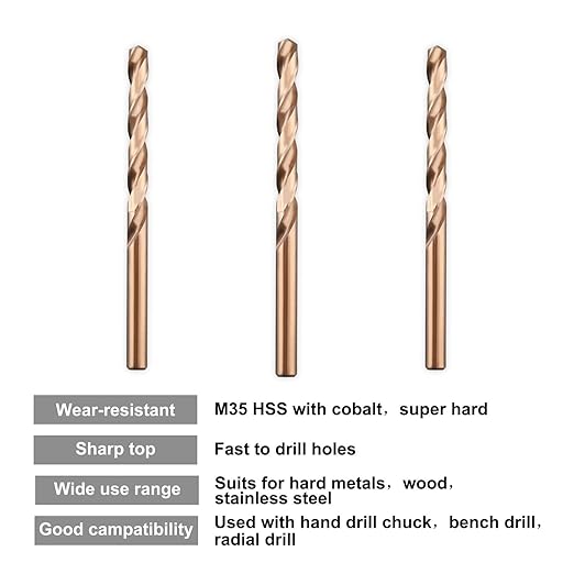 5/16" M35 Cobalt HSS Jobber Length Twist Drill Bit with Straight Shank,Heavy Duty, Pack of 10 PCS, Drilling for Cast Iron, Heat-Treated Steel, Stainless Steel and Other Hard Materials by LU&MN