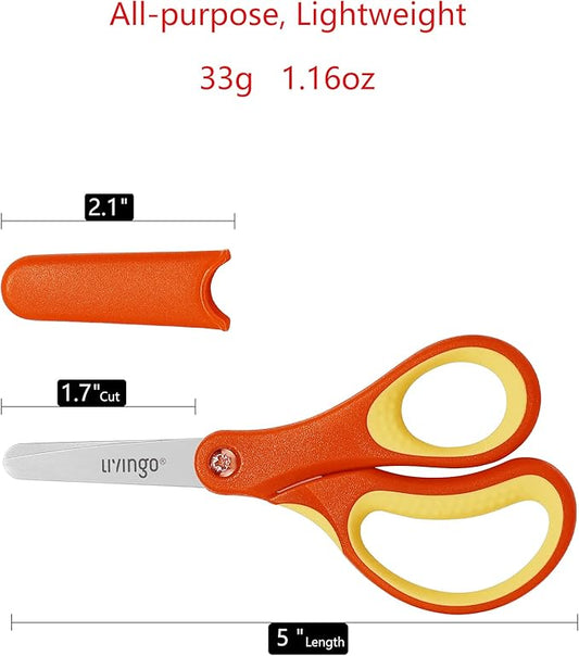 LIVINGO 3 Pack 5??Kids Scissors, Left/Right Handed Blunt Stainless Safety Toddler Preschool Child Scissors with Cover, School Classroom Craft Supplies for Teachers, Yellow/Blue/Gray