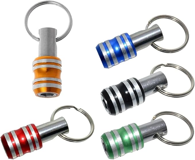 1/4 inch Hex Shank Bit Holder, 5pcs Quick Release Drill Bit Holder Keychain for Impact Driver, Portable Screwdriver Bits Holder, Aluminum Alloy, Color Coded - Gift for Men