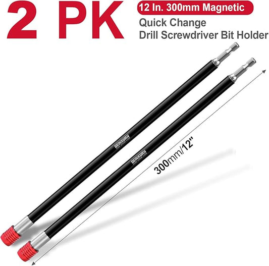 2Pcs 12??Impact Screwdriver Bit Holders Extra Long, Magnetic Extension Quick-Change Socket Drill Bit Holder Cr-V Steel Hex Shank Quick Release Drill Bit Guide