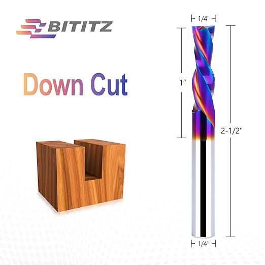 2PCS 1/4 Inch Shank Downcut Spiral Router Bit | 1 Inch Cutting Length |CNC Router Bits for Precision Woodworking - Ideal for Slot Mortise, Engraving, and Clean Edges