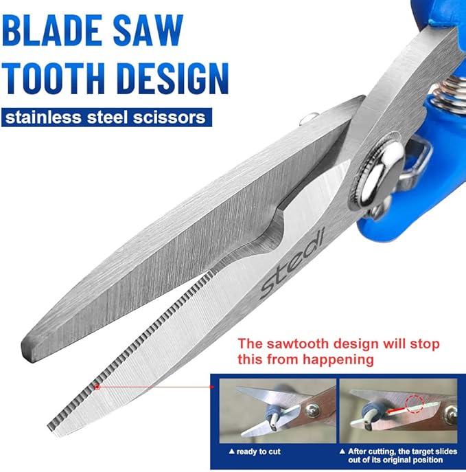 stedi Scissors Heavy Duty, Multipurpose Shears with Finely Serrated Blades,Easy Cutting Electrical Cable Notch, Insulation, Non-Slip Comfortable Handle, Cuts Wire, Carton,Soft Cable