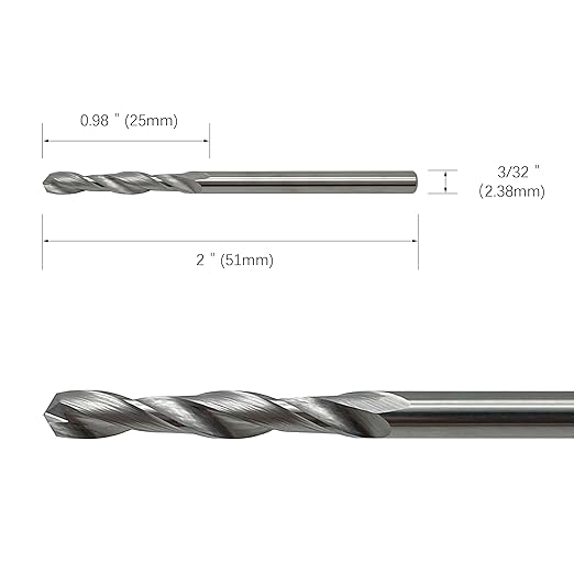 Solid Carbide Jobber Drill Bits 3/32" with Straight Shank and 118째 Point Angle, Made from Tungsten Carbide Material,2-Pieces