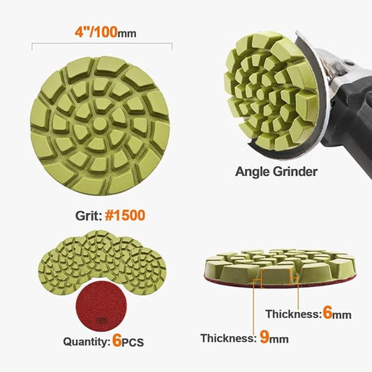 Diamond Concrete Polishing Pads - BRSCHNITT 6pcs 4 inch Grit#1500 Resin Bond Renew Pads Beton Floor Renew Reparing Disk