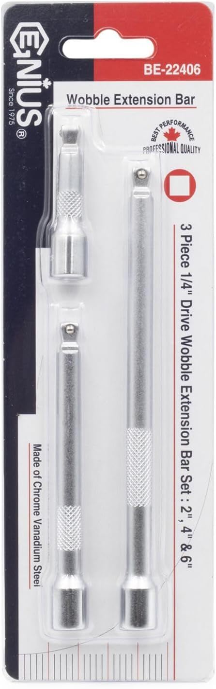 Genius Tools 3 Piece 1/4" Dr. Wobble Extension Bar Set BE-22406