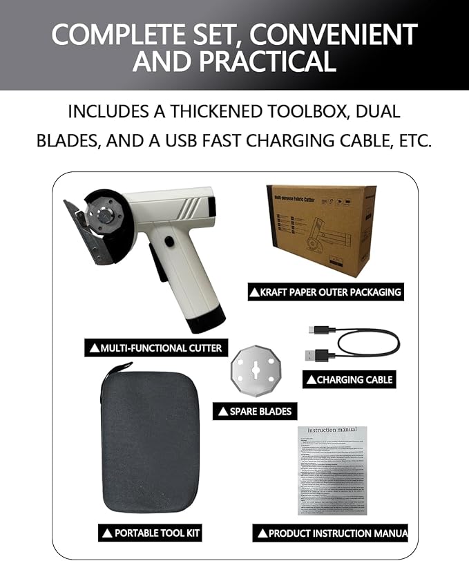 Cordless Scissors Electric Cutter: 4.2V Rechargeable LED Display Cardboard Cutting with 2 Blades LED Light Easy and Safe Cutting - Office Tailors Handmade Crafts and Warehouse (White)