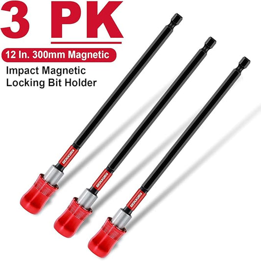 12” Impact Screwdriver Bit Holders, 3PCS Magnetic Extension Quick-Change Socket Drill Bit Holder Cr-V SteelHex Shank Quick Release Drill Bit Guide