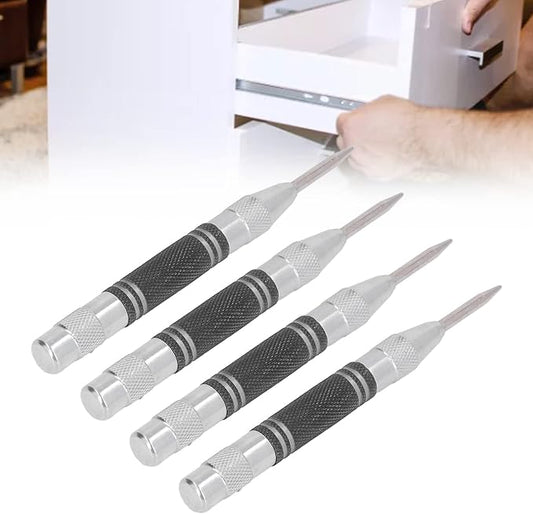 Center Punch, 4Pcs 5inches Center Punch Automatic High Speed Steel Tool Set Kit for Furniture Installation Machine Maintenance (Black White)