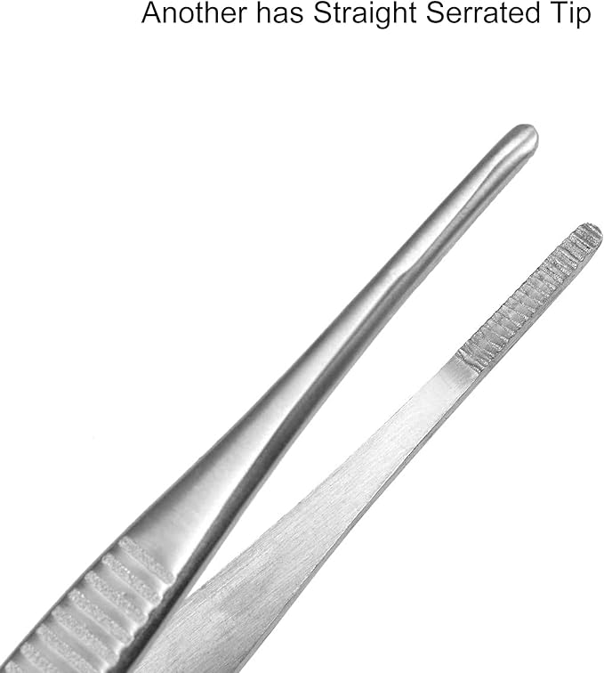 5 Inch Stainless Steel Tweezers with Straight and Curved Serrated Tip Multipurpose Forceps for Craft Repairing 2 Pack