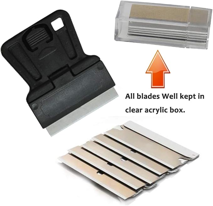 Mini Plastic Razor Blade Scraper High Visibility Window Scraper Paint Scraper with 5 Spare Metal Razor Scraper Blades Scraping Sticker Decal Residue Label,Black