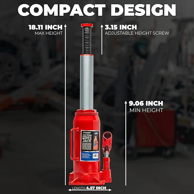 XtremepowerUS 10 Ton (20,000 Lbs) Hydraulic Car Bottle Jack for Auto Repair Low Profile Bottle, Red