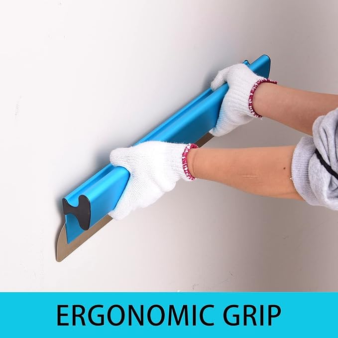 Drywall Tools Skimming Blade with Extension Handle - 12", 22" & 32" Blades Extruded Aluminum 301 Stainless Steel Construction Tools End Caps, Wall-Board with 0.5mm&0.35mm Thickness blue