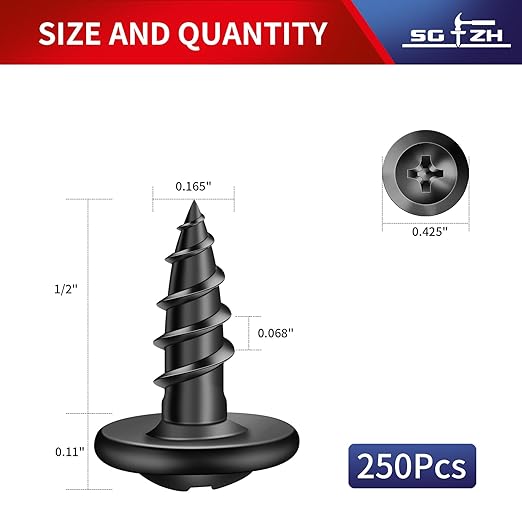 #8 x 1/2" Wood Screw 250Pcs Alloy Steel Standard Thread Truss Head Fast Self Tapping Black Oxide by SG TZH