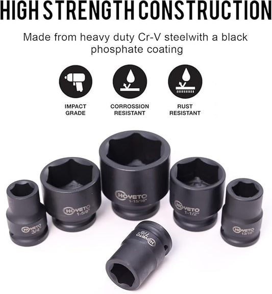 29-Piece 3/4" Drive Impact Socket Set, SAE 3/4" to 2-1/2", 6-Point Design, Rugged Construction, with Heavy-Duty Storage Case ??Ideal for Auto Repair & Household Use