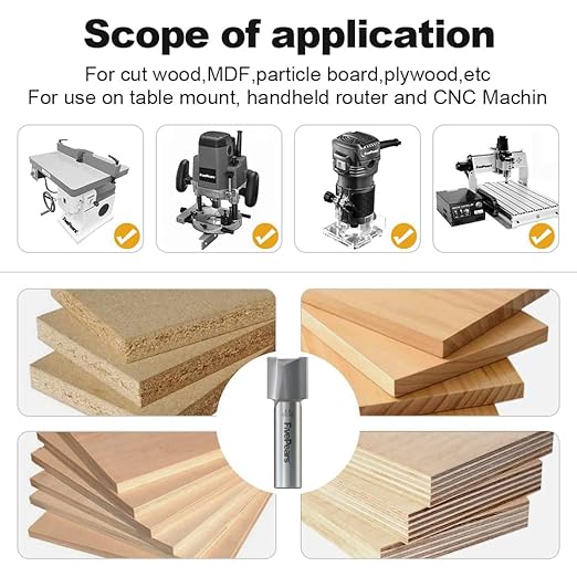 FivePears Straight Router Bits 1/2 Inch Shank Double Flute, 3/4 Inch Cutting Diameter, 3/4 Inch Cutting Length, Used for Create Groove, Dado or Hollow