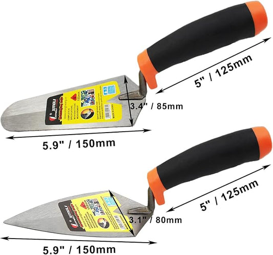 2 Pcs Pointing Trowel and Gauging Trowel Set,6" Masonry Hand Tool Set with Soft Grip Handle,Margin Trowels Bricklaying Trowels Building Products (6 Inch)