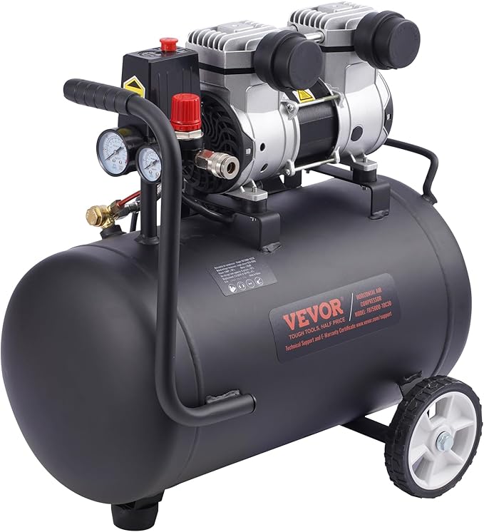 VEVOR Air Compressor, 8 Gallon Steel Tank, 1HP 2.2 CFM@90 PSI Oil Free Air Compressor & Max. 120PSI Pressure, 80dB Ultra Quiet Portable Compressor, for Auto Repair, Tire Inflation, Spray Painting