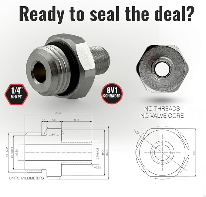 SK횜G Self-Sealing Tire Inflator Adapter (2 Pack) ??1/4??NPT Male to Schrader Valve, Leak-Free O-Ring, No Tape Needed