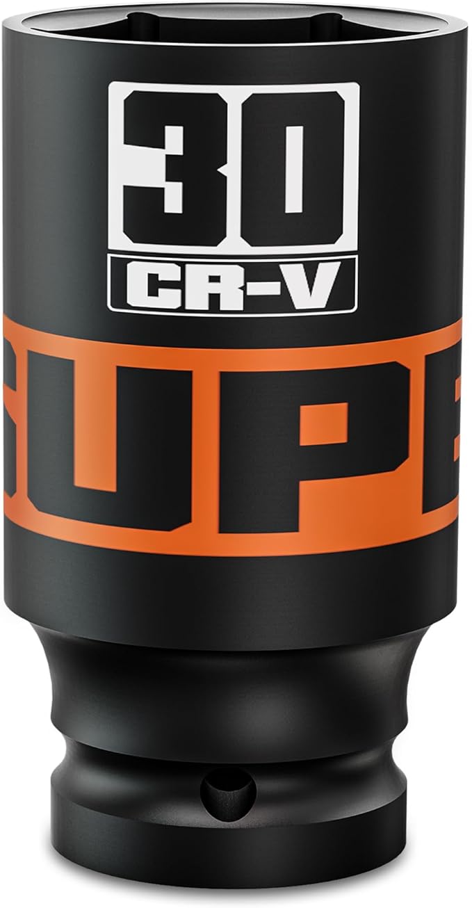 1/2" Drive Impact Socket, 30mm Deep Socket, Metric, 6 Point, CR-V, Perfect for Home, Mechanic and Repair Project