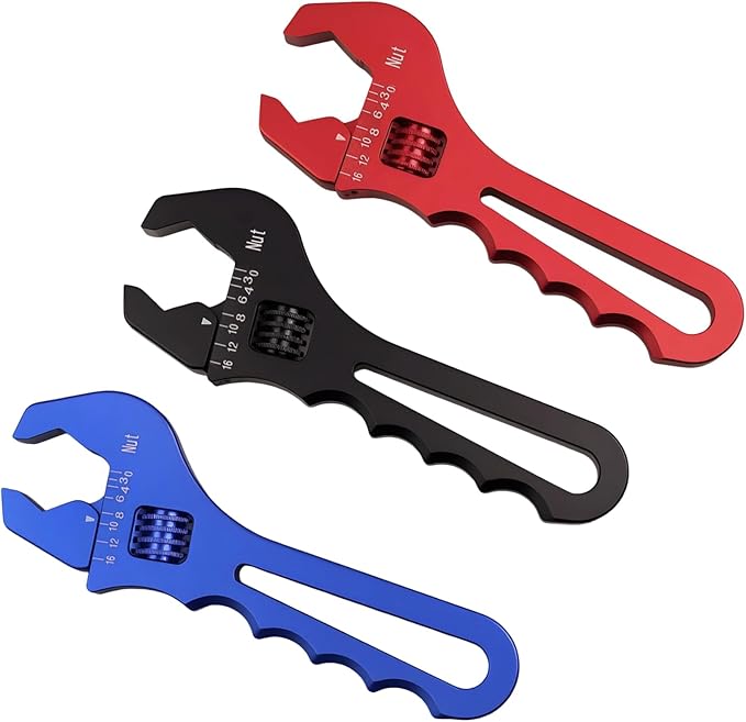 MINGABC Professional Adjustable AN Hose Wrench, Red Aluminum, 3AN-16AN Range, Anodized Finish (RED)