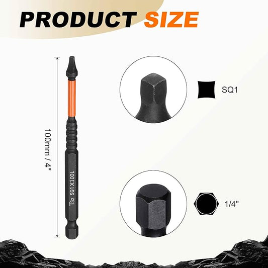 HARFINGTON 3pcs Square Head Screwdriver Bits 1/4" Hex Shank SQ1 Magnetic Head 4" Length S2 Steel Screw Driver Drill Bit for Repair Work Electric Screw Driver