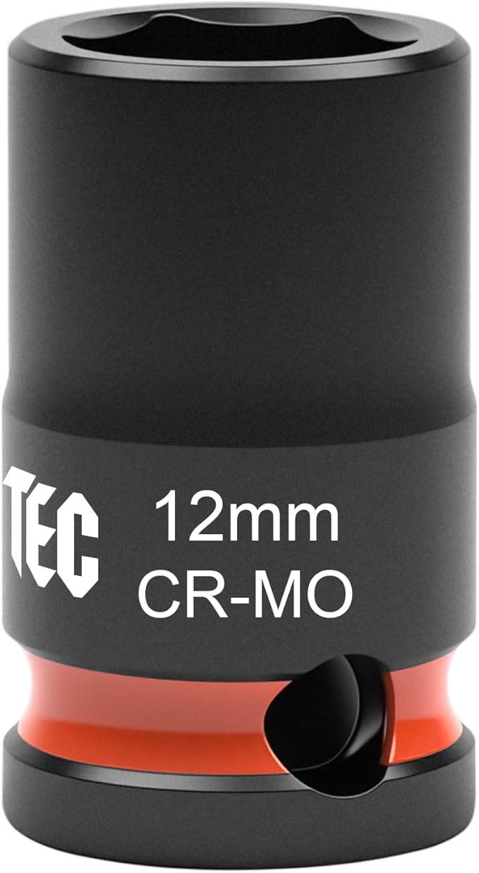 6-Point Shallow Impact Socket, 3/8-Inch Drive 12mm Socket, Cr-Mo,Automotive, Truck Maintenance, Heavy Equipment Repair
