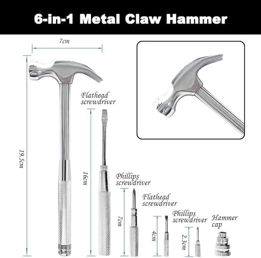 Multifunctional 6 in 1 Floral Hammer and Screwdriver Tool, Screwdriver Set with Multitool Hammers, Compact Screwdriver Set for Home(Silver)