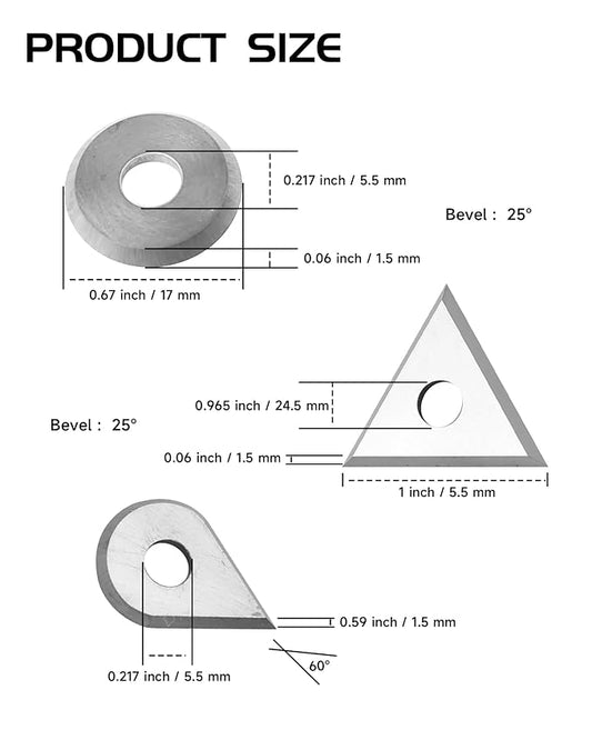 3 pcs Carbide Paint Scraper Blades, Round, Triangular and Drop Shaped Tungsten Steel Blades, Fit for 1in Scraper, for Removing Paint, Glue and Grout