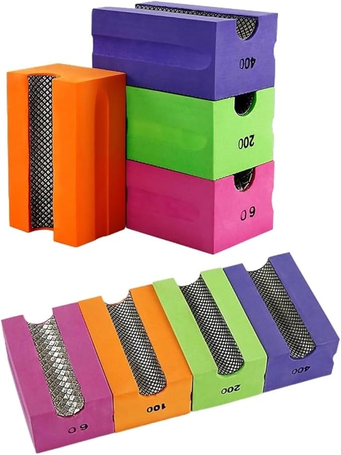 Concave Electroplated Diamond Sanding Block, 60/100/200/400 Grit Curved Polishing Pad for Grinding Trimming Granite Marble Glass Stone Tile Wood (4 Pieces)