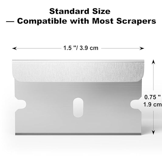 100-Pack Single Edge Razor Blades with Dispenser, Carbon Steel Scraper Blades, each Blades measures 1.5" x 0.75", Fits Standard Scrapers, for Removing Paint, Labels & Stickers, DIY & Professional Use