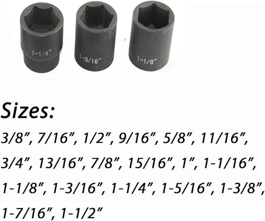 19 Piece Impact Socket Set, 1/2??Drive Standard Impact Sockets, SAE 3/8" to 1-1/2", CR-V&Cr-Mo Alloy Steel High-torque Socket for Auto Repair, Storage Cage