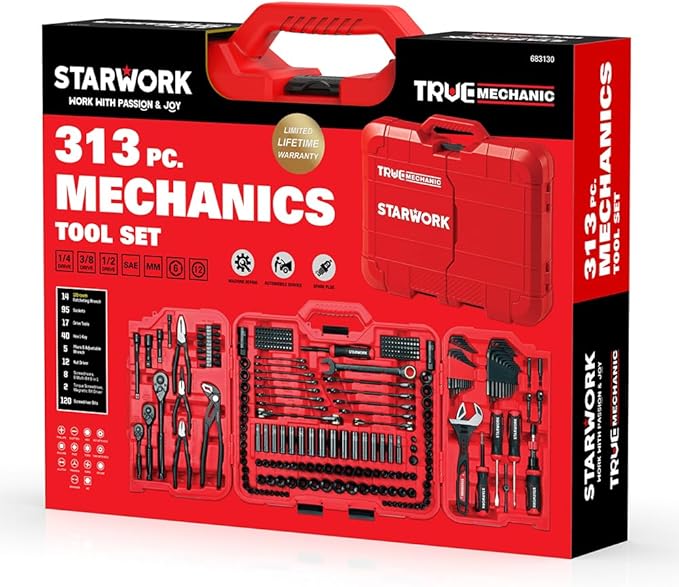 STARWORK TRUE MECHANIC??313-Piece Mechanics Tool Set and Socket Set, Professional SAE/Metric