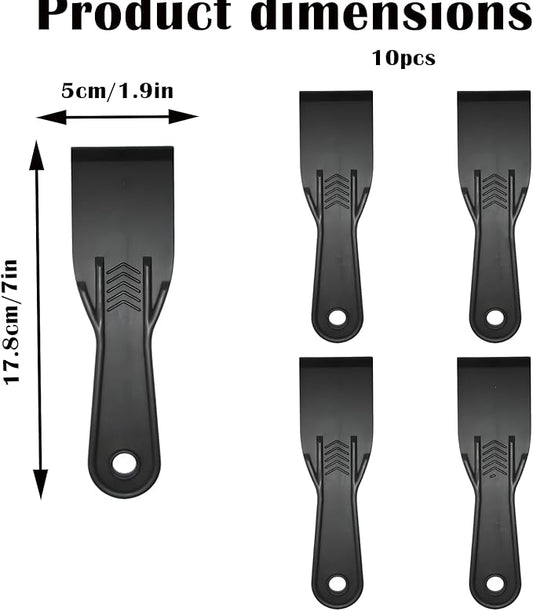 10 Piece Plastic Putty Knife Set 2 Inch Black Flexible Spackling Knives for Wall Repair Plaster Application and Finishing Tools Durable Plastic Putty Knife Set for Home Improvement