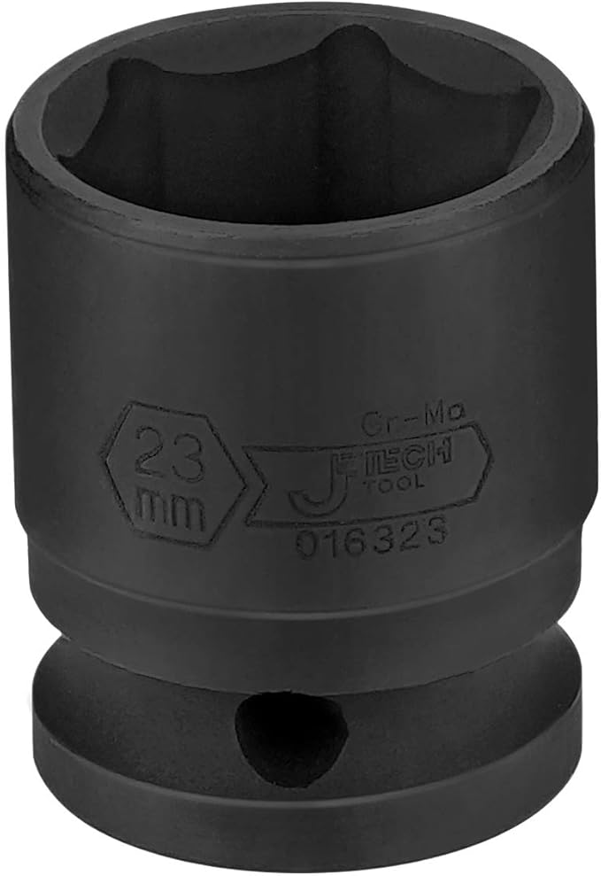 JETECH 1/2 Inch Drive 23mm Standard Impact Socket, Chrome Molybdenum Alloy Steel, 6-Point Design, Metric