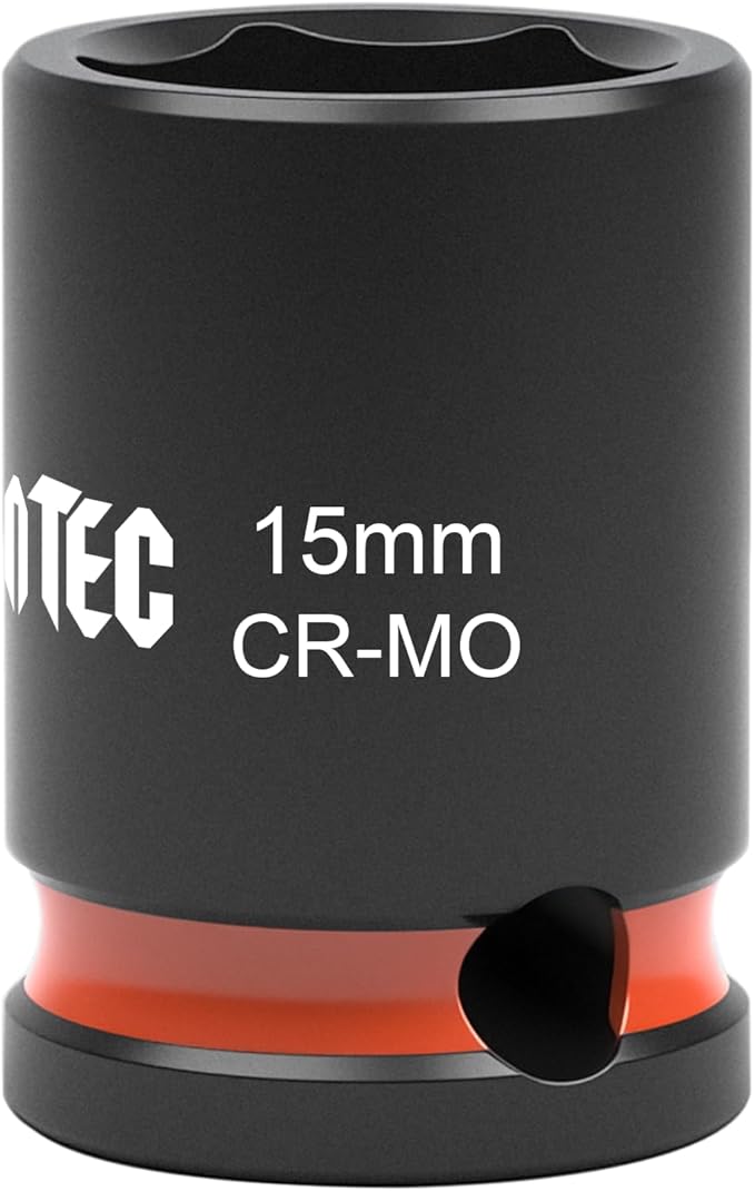 6-Point Shallow Impact Socket, 3/8-Inch Drive 15mm Socket, Cr-Mo,Automotive, Truck Maintenance, Heavy Equipment Repair