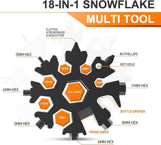 Dusor Gifts for Men Him Dad Husband, 18-in-1 Snowflake Multitool, Stocking Stuffers for Adults, Mens Gifts for Christmas, Gift for Dad Who Want Nothing, White Elephant Gift for Adults, Tools for Men