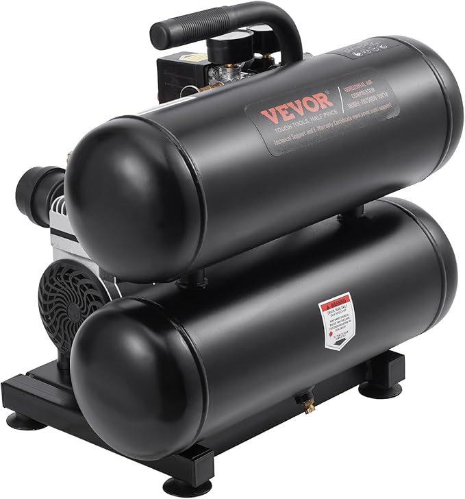 VEVOR Air Compressor, 4.6 Gallon Steel Tank, 1HP 2.2CFM@90 PSI Oil Free Air Compressor & Max 120PSI Pressure, 80dB Ultra Quiet Portable Compressor for Auto Repair, Tire Inflation, Spray Painting, 120V