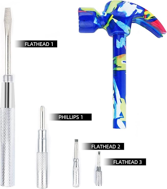 YOUMI 6 in 1 Multifunctional Anti-Corrosion and Anti-Rust Floral Hammer & Screwdriver Tool Set with Slotted/Flat Head Phillips Screwdriver Nail Puller and Claw Hammer Best Gift for Sweetheart(Blue)