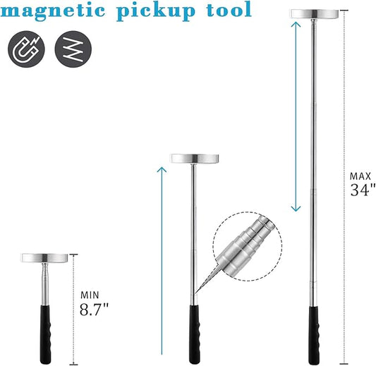 Telescoping Magnetic Sweeper Pickup Tool, Screws Parts Finder with 35LB Pull Capacity, Retractable 8.6" to 33" with Strong Magnet, Pick up Nails, Screws, and Metal Parts