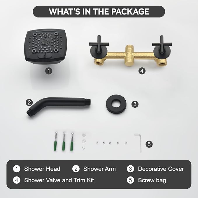 2 Handle Shower Faucet Set 6-Spray Shower Head and Handle Set Shower Trim Kit with Rough-in Valve Bathroom Shower Faucet Valve Trim Kit Matte Black