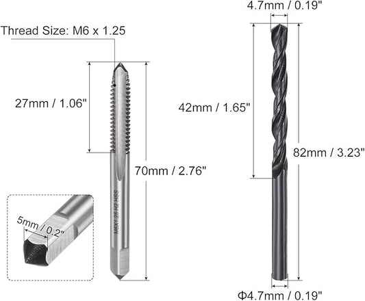 uxcell Metric Tap and Drill Bit Set, M6 x 1.25 Thread Tap & 4.7mm Black Oxide Twist Drill Bit, Straight Flute Tap Tapping Threading Repair Tool Kit