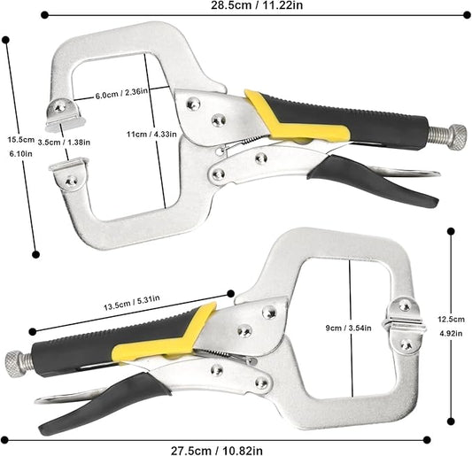 4 Pack 11 Inch C Clamp Locking Pliers,Locking C Clamp, Adjustable Nickel Plated C Pliers For Wood Working, Welding, Electrician Maintenance and more, by GENHAKON, Silvery