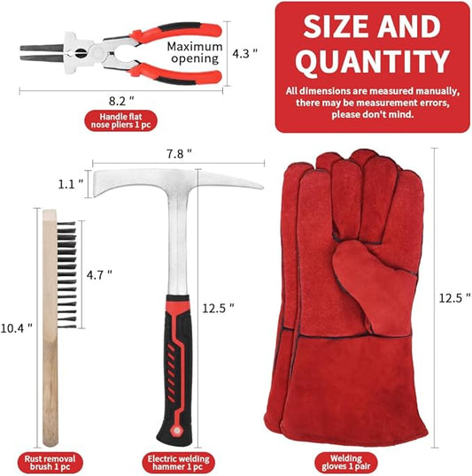 4Pcs Welding Slag Removal Tool Set, Welding/Chiseling Hammer, with Forged Steel Construction and Shock-Absorbing Handle, Welding Slag Removal Tools for Cleaning and Slag Removal