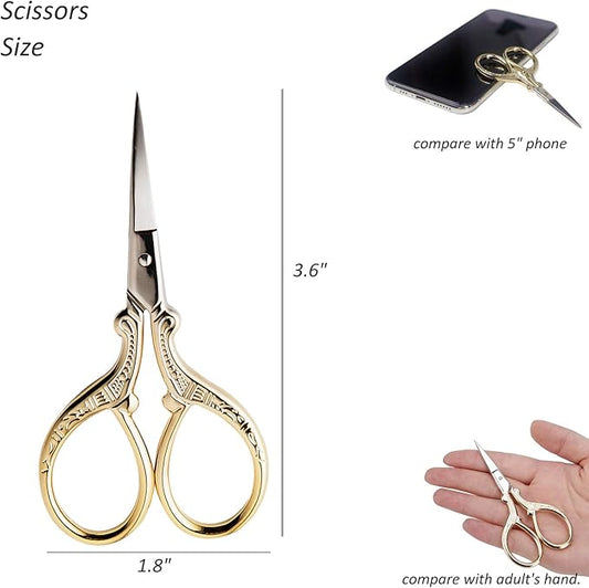 BIHRTC 3.6 Inch Embroidery Scissors Small Sewing Stainless Steel Tip Classic Scissors DIY Tools Dressmaker Shears Scissor for Craft Needlework Artwork Everyday Use Gold